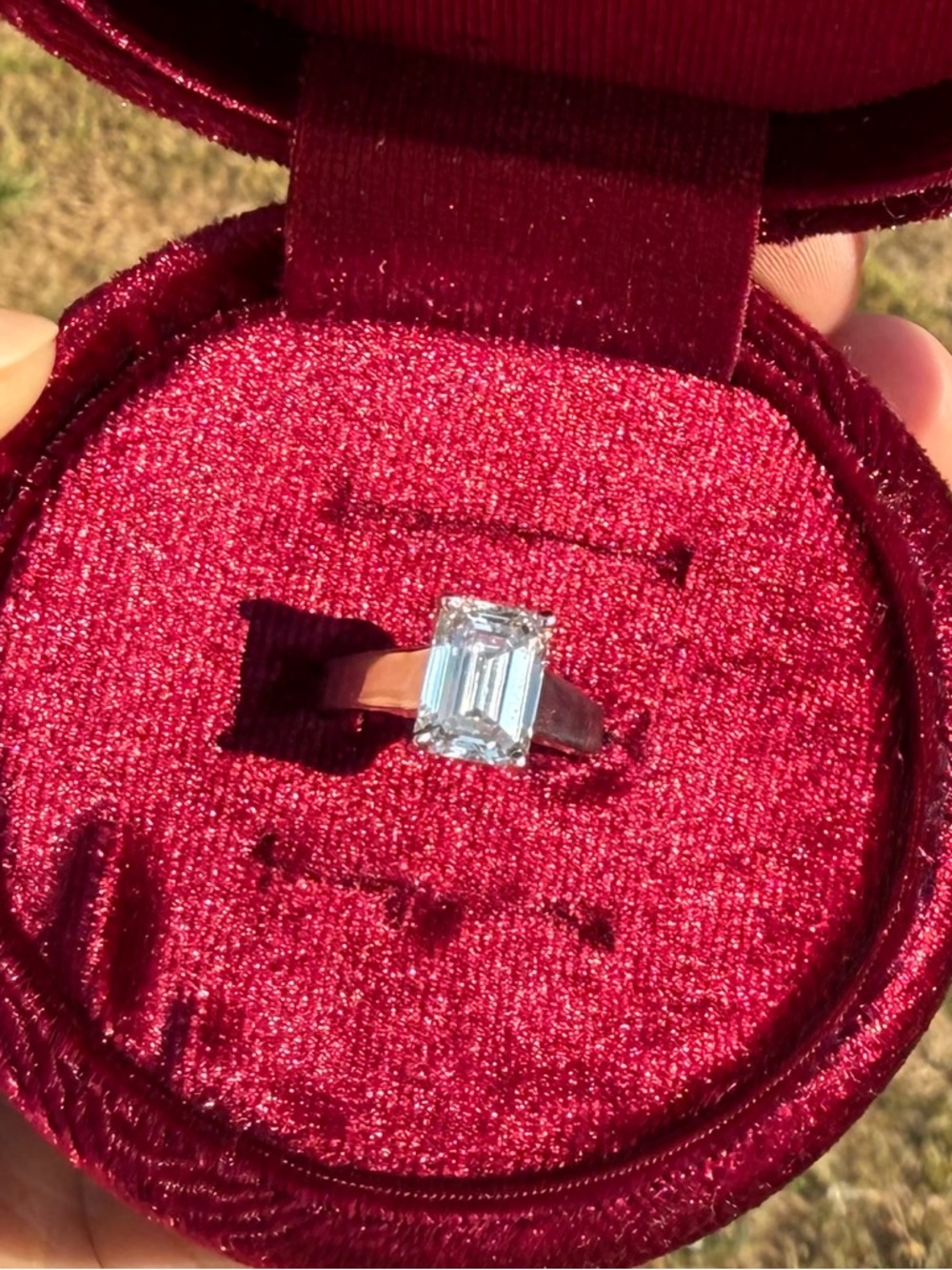 Emerald-Cut lab grown diamond 2.82 Carat setting in 14K White Gold band.
